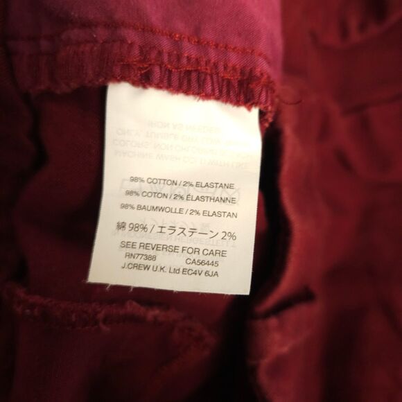 J Crew Womens 2 30x26 Red Burgundy Straight Leg Mercantile Ankle Cropped Pants - Picture 6 of 9